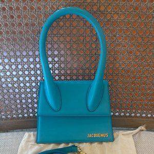 New Jacquemus Le Chiquito Moyen Blue Turquoise Leather Bag